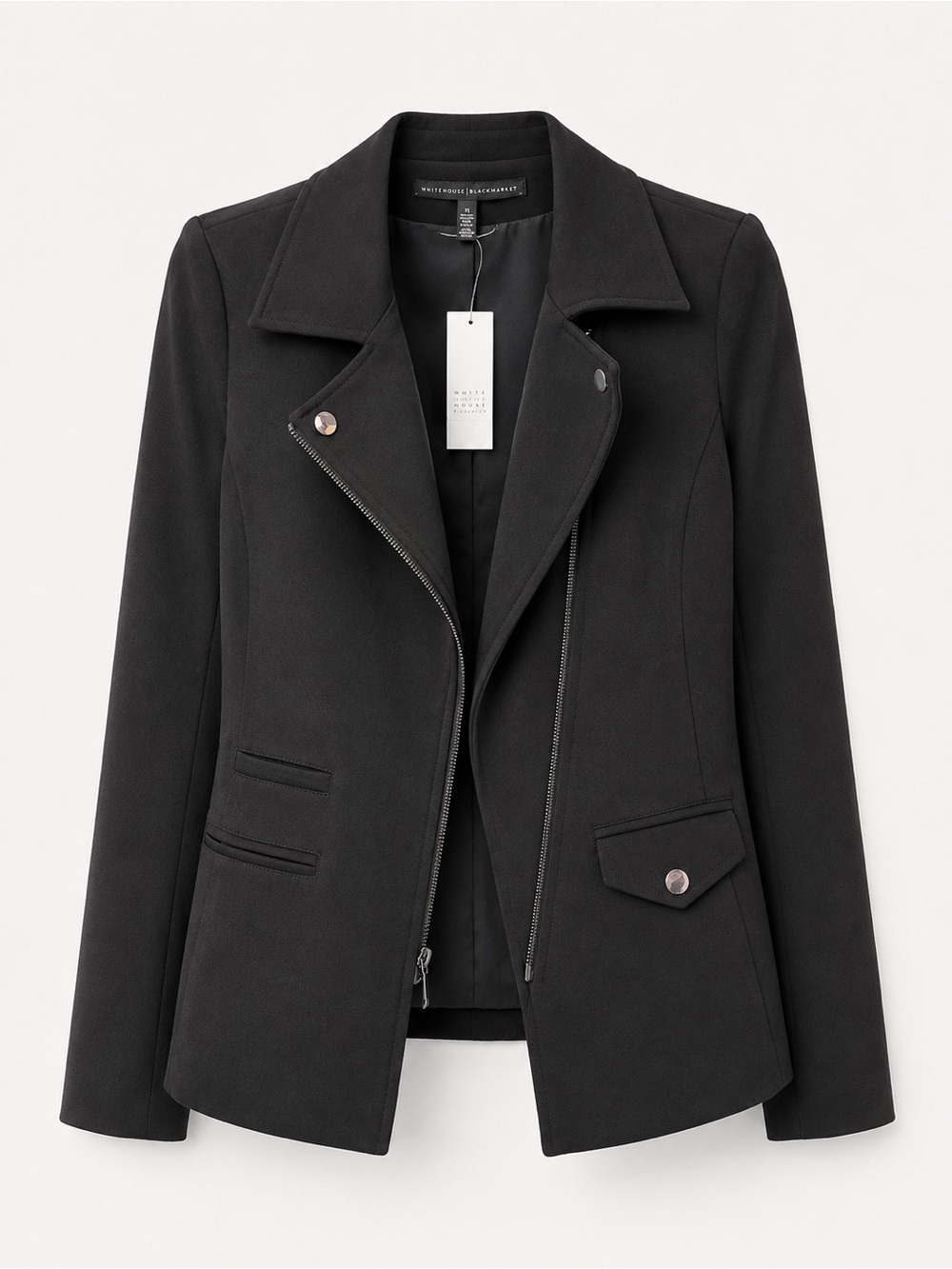 White House Black Market Black Asymmetrical Zip Blazer